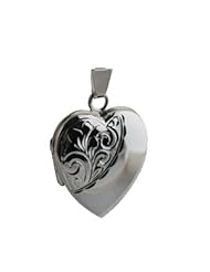Silver 21x19mm hand engraved heart shaped Locket