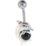 925 Midnight Stone Jumping Dolphin Belly Button Ring