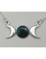 A Beautiful Triple Goddess Symbol, Accented with Genuine Bloodstone