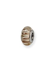 Brown and White Striped, Glass Charm for 3mm Charm Bracelets