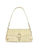 Roccobarocco Beige Signature Stamped Leather Flap Shoulder Bag