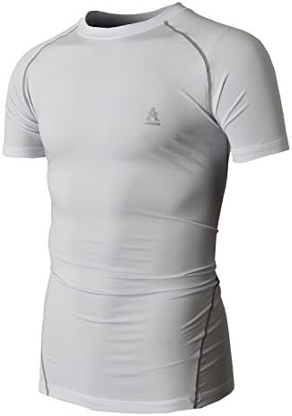 AERIES Men's Skint Tight Crew Neck Short Sleeve Shirts Compression Base Layer WHITE US XS/Asia M (KMTTS0292)