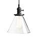 Permo Industrial Vintage Pendant Light with Funnel Flared Glass Clear Glass Shade 1-Light Ceiling Fixture (Black)