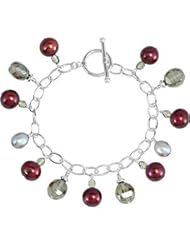 7.25" Freshwater Cultured Dyed Pearl Bracelet Sterling Silver Cranberry And Grey earls 69968