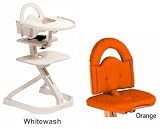 Svan High Chair from Scandinavian Child with Infant Kit and Cushion, Orange Cushion in Whitewash Wood