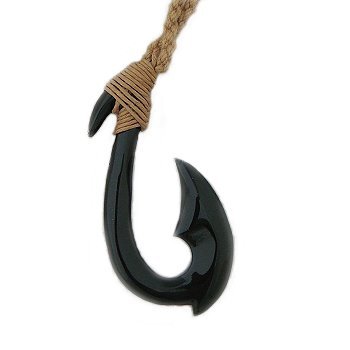 Hawaiian Jewelry Narrow Black Fish Hook Shell Necklace