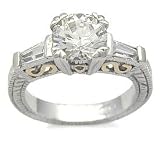 2 cts. Antique Style Baguette Sides CZ Engagement Ring