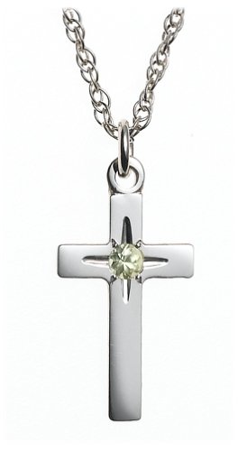 Childrens Toyshop  Jewelry : Sterling Silver and Peridot Children's Cross Pendant, 14"