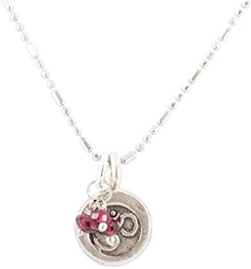Mantra' Om Necklace with Garnet Charms in Sterling Silver on a Rhodium Plated Sterling Silver Chain, (18 Inches)