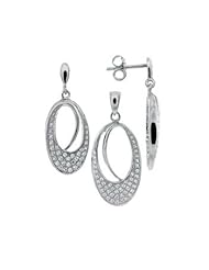 Sterling Silver Pave Setting Grade AAA Round CZ Earrings & Pendant Set with Free 18 inch Cable Chain