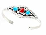 By Navajo Artist Dolly F: Beautiful! Genuine Navajo Turquoise-Coral Womens Bracelet