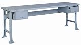 Lyon BB2615 Steel Top Double Wide Flared Legs Work Bench with Stringer and Drawer, 96 Width x 34 Depth x 34 Height, Wedgewood Blue