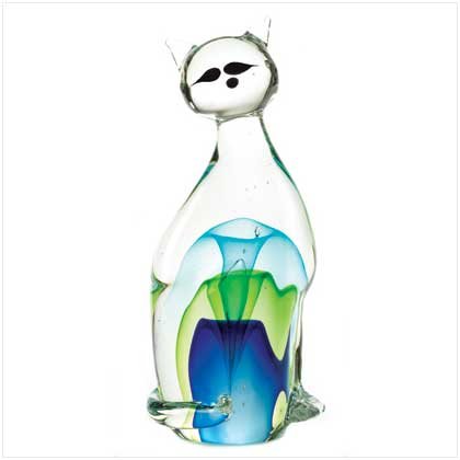 Art Deco Modern Contemporary Glass Cat Figurine Statue