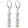 SCER086 Made with Swarovski Elements� Classy 6mm Fresh Water Cultured Pearl Clear Crystal Silver Leverback Dangle Earrings