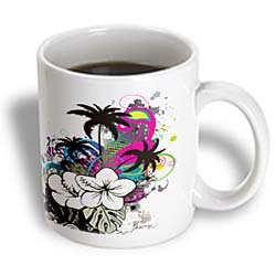 Modern Tropical Floral and Palm Trees Swirl Vector Art - 11oz Mug