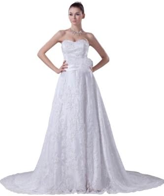 herafa w35112-28 Wedding Dress Elegant Boat Neck Sleeveless Hand-Sewn Beads Lace Applique Long 0 A-Line White