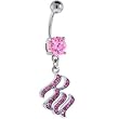 Rocawear Pink Austrian Crystal Solitaire Steel Belly Ring