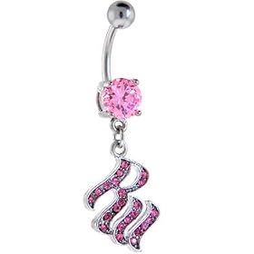 ROCAWEAR Pink Austrian Crystal SOLITAIRE Steel Belly Ring by 