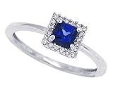 0.45ct Princess Cut Genuine Sapphire Ring with Diamonds in 10kt White Gold