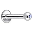 14 Gauge Solid 14KT White Gold 1.5mm Genuine Blue Sapphire Internally Threaded Labret - 5/16" 3mm