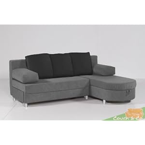 Ecksofa, Funktionssofa Pia, Farbe: hellgrau/anthrazit mit Bettfunktion, Bettkasten und Ottomane - auch spiegelbildlich montierbar -