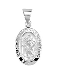 Hollow Oval St. Saint Christopher Medal Pendant 14K Gold White R41617