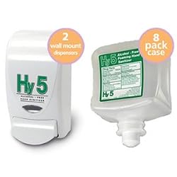 Hy5 Alcohol-FREE Hand Sanitizer OSHA ADA - Office Starter PACK (2 Dispensers and (8) 1L cartridges; each is vacuum-sealed)