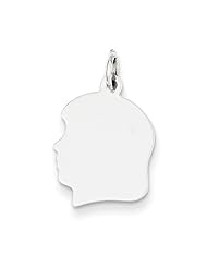 14k White Gold Plain Medium Facing Left Engravable Girl Charm Pendant