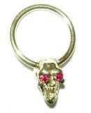 14 karat Gold Nipple Ring with Skull and Red CZ gemstone eyes