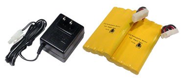 NiCd Battery Pack Combo: Two 9.6V 700mAh NiCd Battery Packs + 0.3A Wall Charger (Standard Female Tamiya plug) for RC Cars