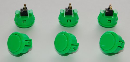 6 pc Set of Green Sanwa Push Buttons OBSF-30-G