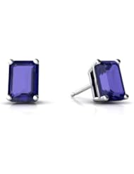 Created Sapphire 14kt White Gold Stud Earrings