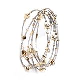Jeweled Wire Whisper Bangle Set - Silver/Gold