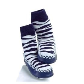 Mocc Ons By Sock Ons Blue Zebra Stripes 12-18 Months