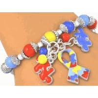 Silver Finish Autism Awareness Stretch Charm Bracelet #5176