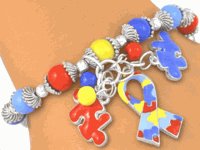 Silver Finish Autism Awareness Stretch Charm Bracelet #5176