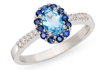 1 Carat Blue Topaz, Sapphire and Diamond 14K White Gold Ring