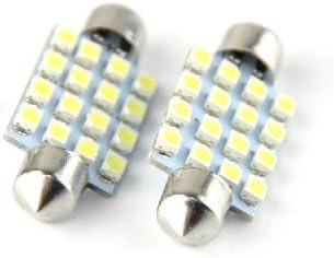 Cyclepower 2pcs 41mm/42mm 3528 16-SMD 1.72" 12V LED Replacement Signal Tail Light Bulbs + STICKER 211-2 212-2 569 578 - White