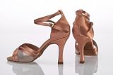 Article 3 - Ladies' Latin Sandal with a 2.5 Inch Square Heel in Tan Satin