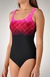 Reebok Underwater Plaid Tank 1 Piece Swimsuit (58132) 12/Black/Pink
