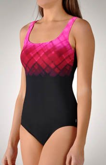 Reebok Underwater Plaid Tank 1 Piece Swimsuit (58132) 12/Black/Pink