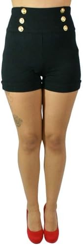Sidecca Retro Sailor 6 Button Back Zip Cuff Short-Black-Medium