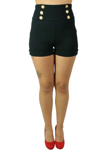 Sidecca Retro Sailor 6 Button Back Zip Cuff Short-Black-Medium