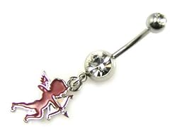 Valentine Cupid Belly Ring with Clear CZ