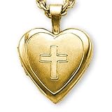 24K Gold Plated Cross on Heart Locket and 18-inch Chain