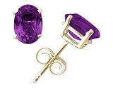 All-Natural Genuine 5x3 mm, Oval Amethyst earrings set in 14k Yellow gold