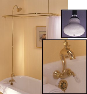 Leg Tub Shower Enclosure Set w/Porcelain Lever Faucet/PopUp Diverter – Lacq. Brass – 45 x 25 Picture