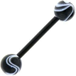 Bioplast Black Marble Barbell Tongue Ring