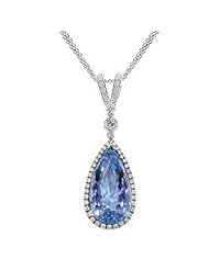 3.54ct Blue Topaz Pear Cut & Diamond Pendant 14k Gold