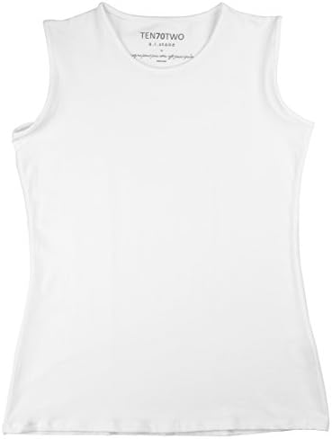 TEN70TWO Womens Pima Cotton Short Sleeve Crewneck Tank Top T-Shirt (S, WHITE)